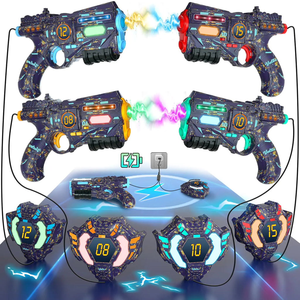 VATOS Rechargeable Real-time Data SYNC Laser Tag Gun - Infrared Laser Tag Sets of 4 Gun 4 Vest with Glowing Light Lazer Tag Game for Adults Laser Tag Gun Set of 4 for Boys Girls Age 6-12 Years Old