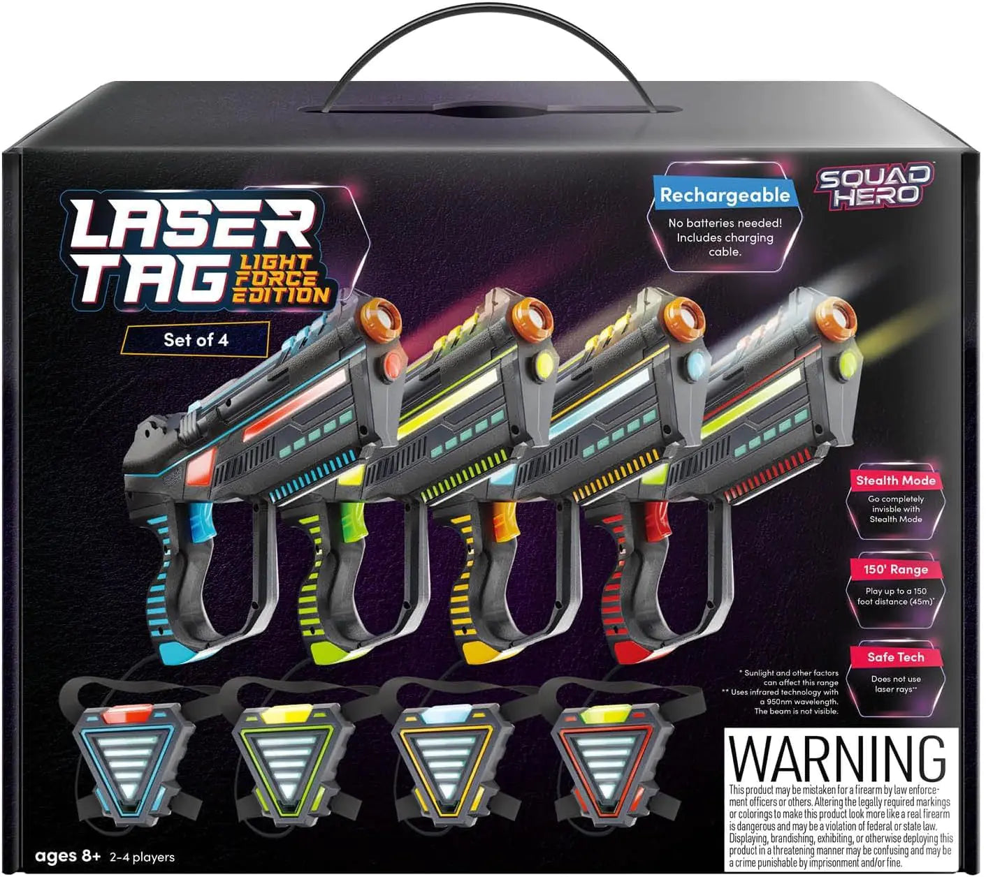 Rechargeable Laser Tag for Kids Teens & Adults - Blasters & Vest Sensors - Fun Ideas Age 8+ Year Old Toys - 4 Set - Lazer Teen Boy Games - Boys & Girls Outdoor Teenage Group Activities
