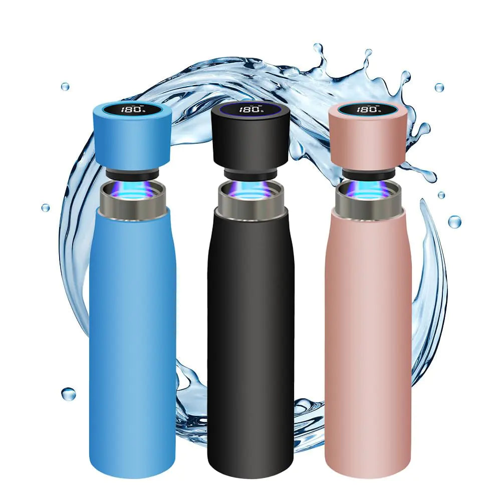 Self-Cleaning UV Water Bottle Self-Sterilizing Sanitizer Premium High-Tech Temperature Display Reminder to Drink Water Rechargeable & Reusable BPA Free Stainless Steel Travel friendly