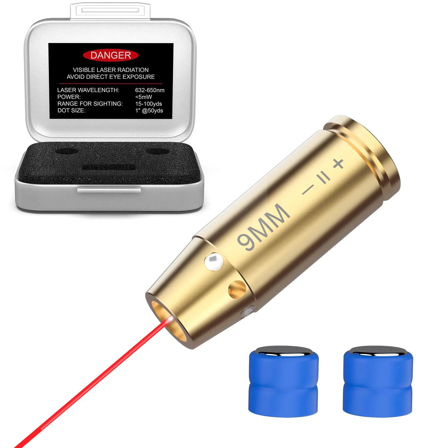 POLYBEAM Sight Laser 9mm/ 223 5.56mm Laser bore sighter Red Laser with Batteries (9mm)