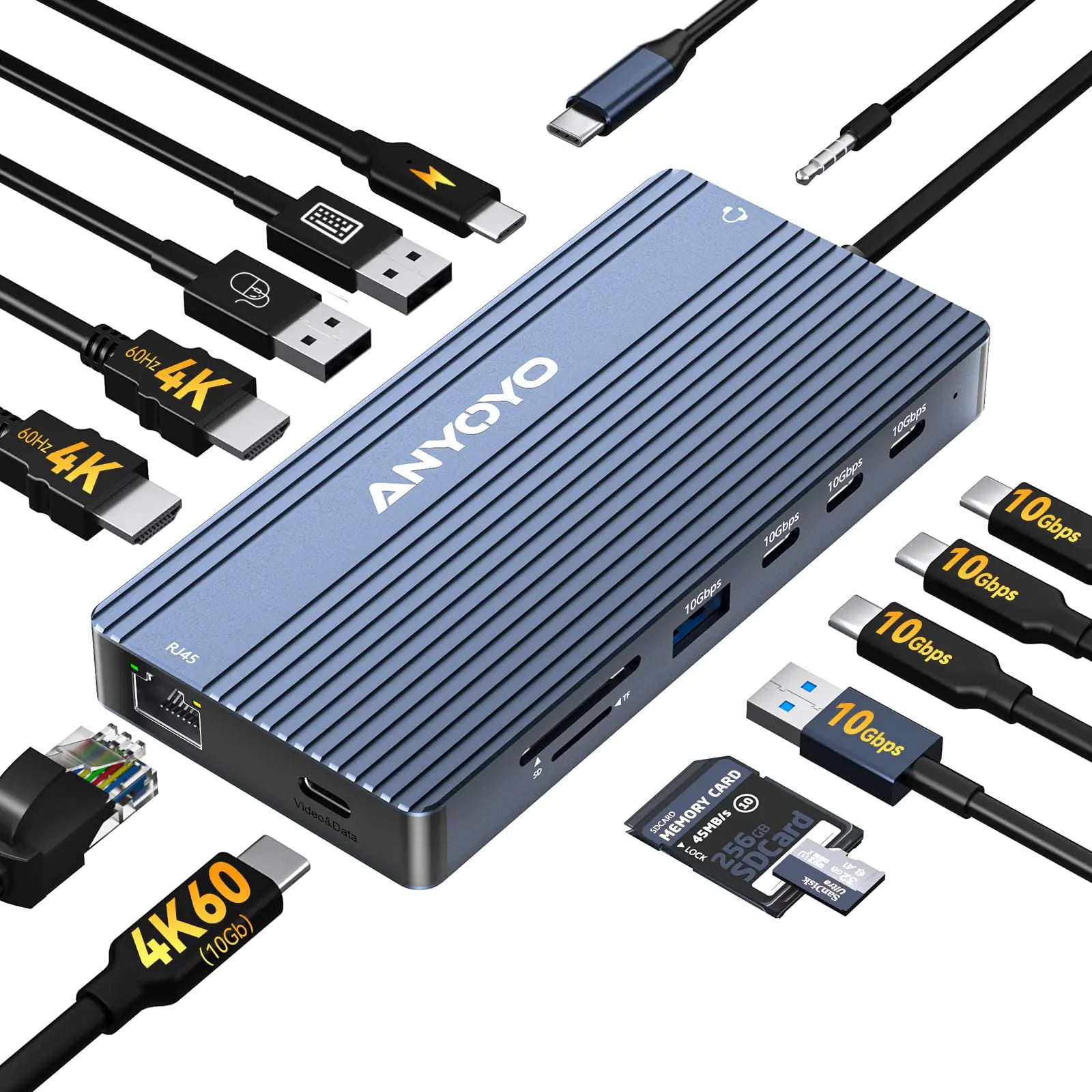 ANYOYO USB C Docking Station Dual HDMI 4K60HZ 14-in-1 Docking Station 3 Monitor(2 HDMI+USB C Video Out)10Gbps(4USBC+A)PD100W1G Ethernet Laptop Docking Station for DellHP LenovoUSB C Monitor