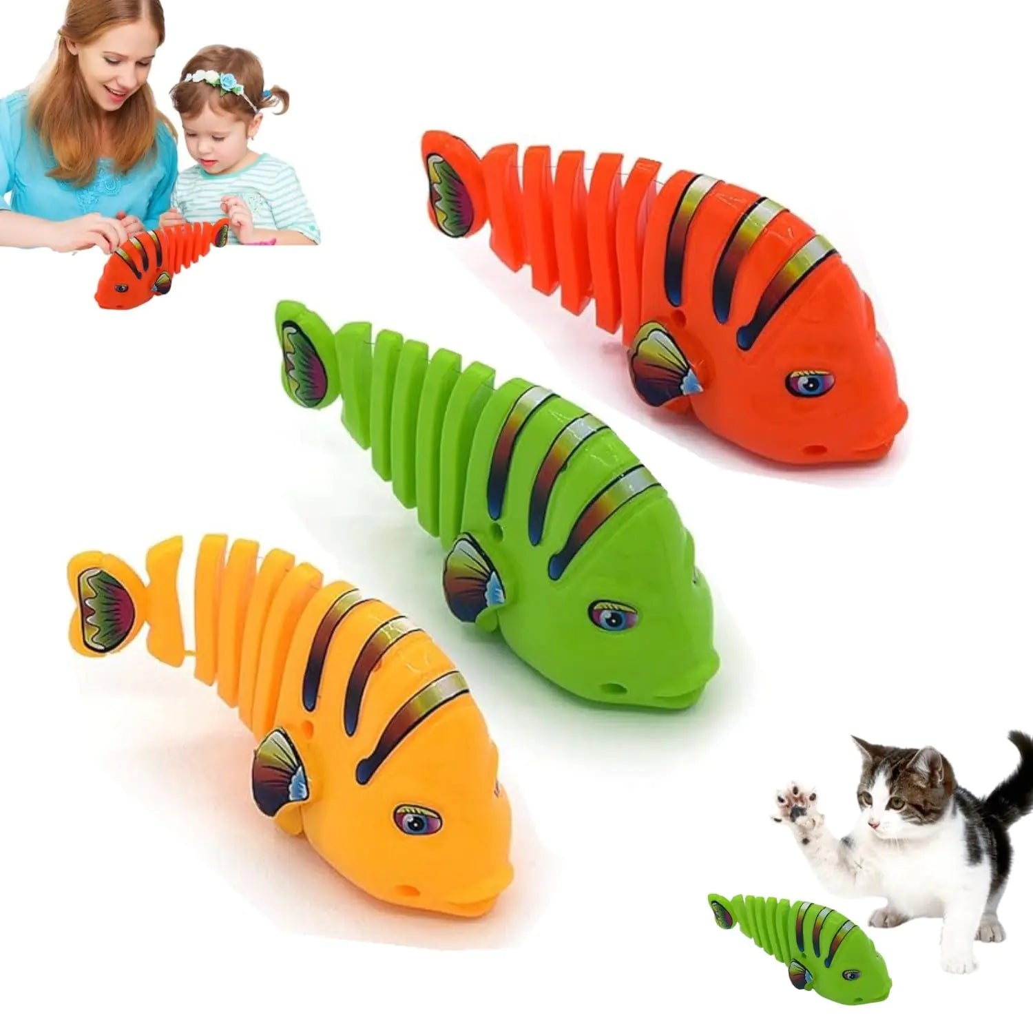 Plastic Wind-Up Wiggle Fish Toys 2024 New Creative Clockwork Swinging Cartoon Fish Toys Children Bath Toy Fun Pet Clockwork Wiggle Fish Toys Interactive Toys for Birthday Party Gift (3 pcs)
